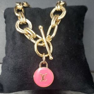 Gold and Pink Pendant Bracelet
